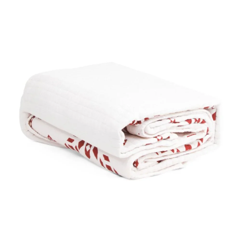 Brooks Brothers Red and White Geometric Pattern Reversible Quilt Set
